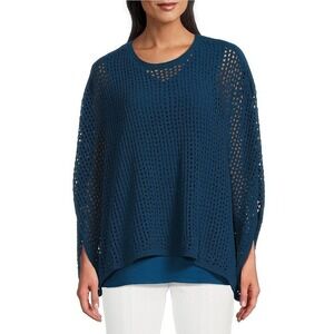 Slim Factor‎ by Investments Morgan Boat Neck 3/4 Sleeve Crochet Twofer Top XL